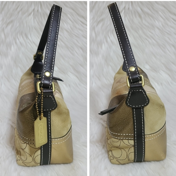 Coach|Gold Canvas & Suede Patchwork Mini Bag - Picture 6 of 13